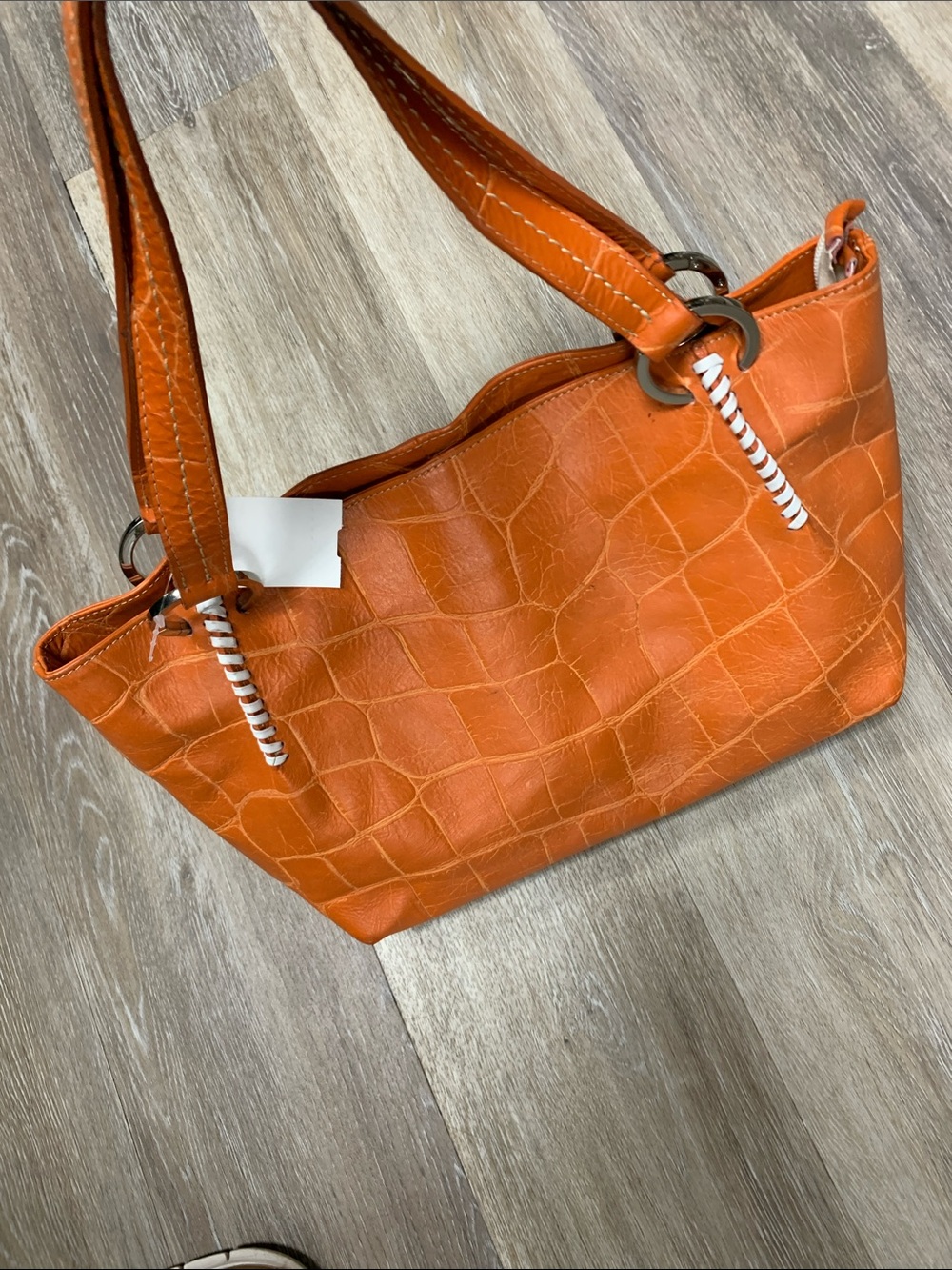 Croc-Embossed Orange Shoulder Tote Bag